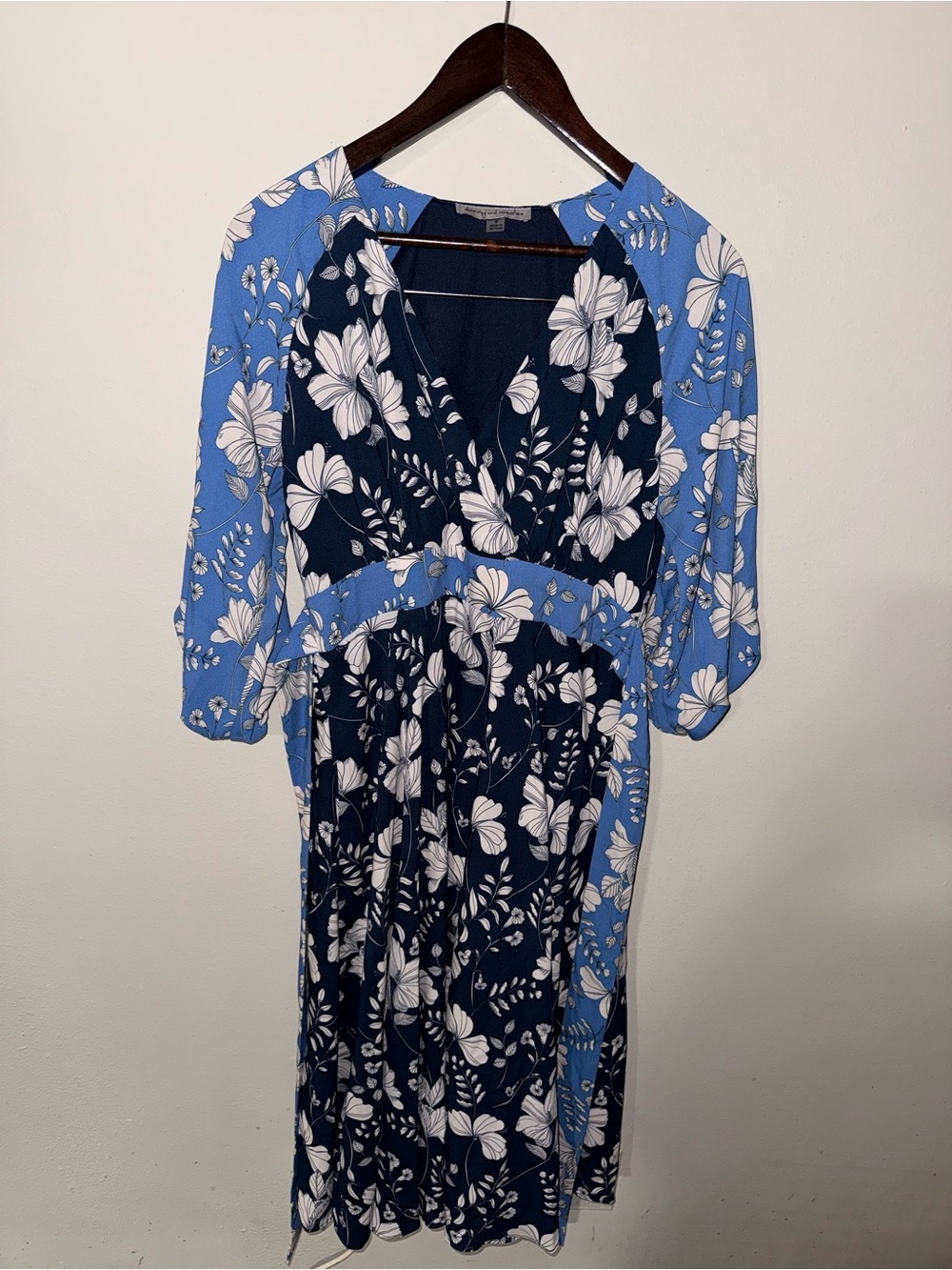 Danny & Nicole Navy and Light Blue Floral Wrap Midi Dress